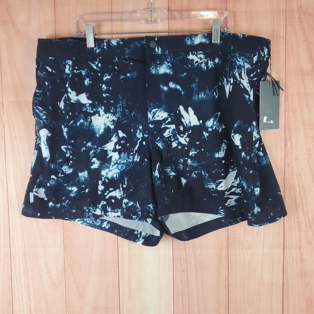VRST Resort Indigo Craft Swim Shorts Mens 2XL Blue Tie Dye Flat Front Swimwear‎